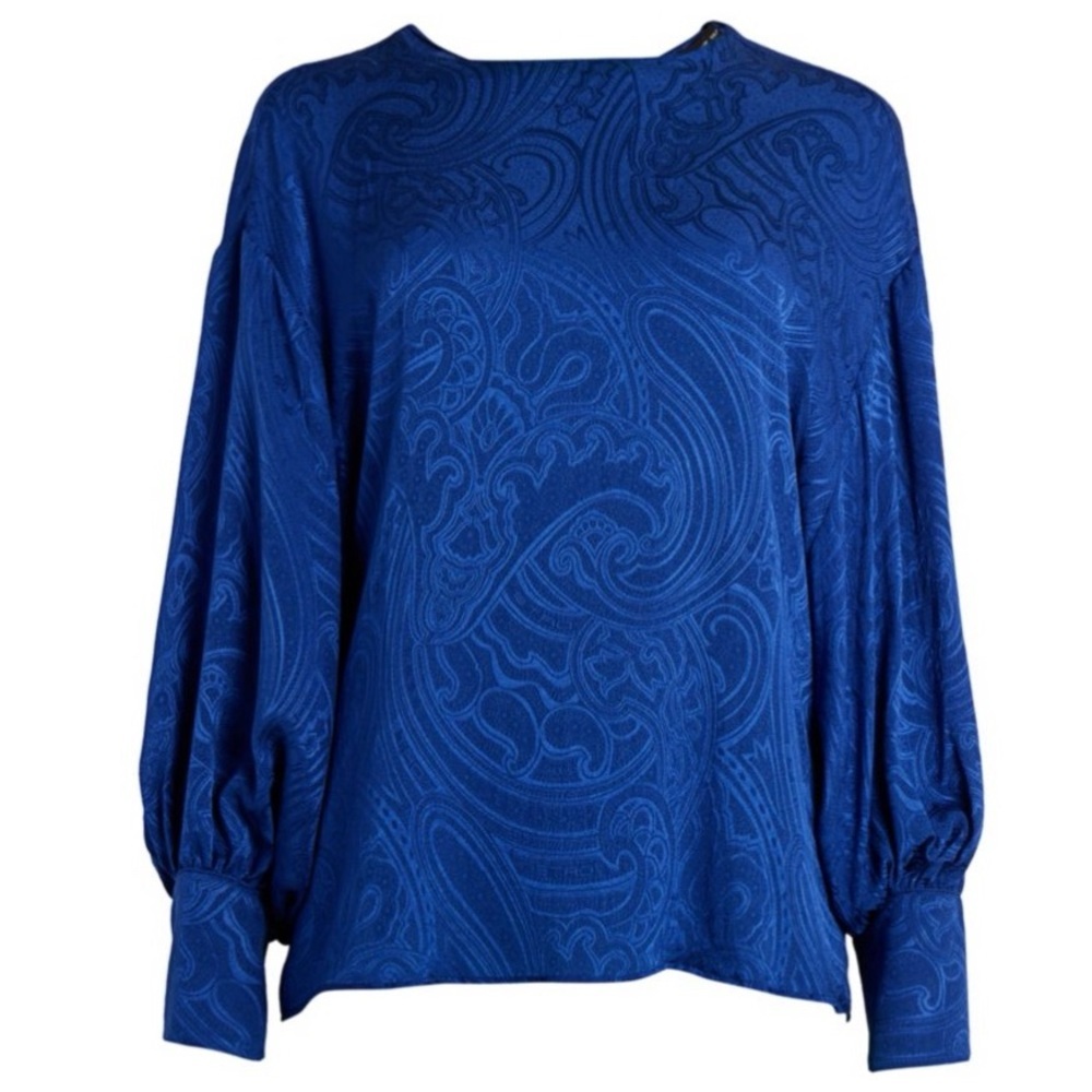 Etro Paisley Silk Puff Sleeve Blouse in Blue Size 38 (IT)/Small